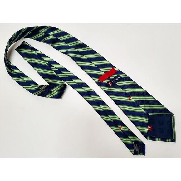 CHAPS Necktie 100% Silk Navy/ Green/ Ivory Tradition Diagonal Stripe Classic Tie - Picture 5 of 10